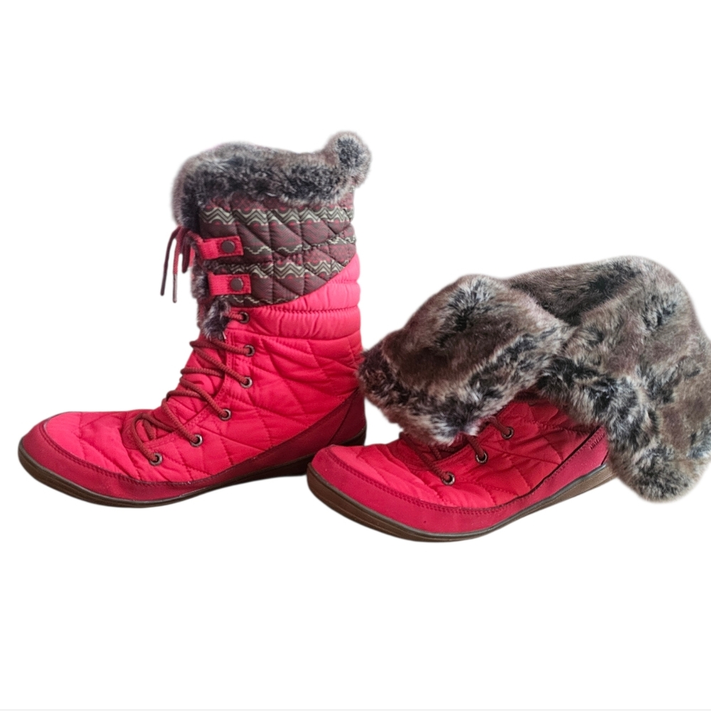 💦Columbia Red Quilted Waterproof💦 Winter Boots | Omni Grip & Faux Fur | Sz: 12 - Picture 7 of 14